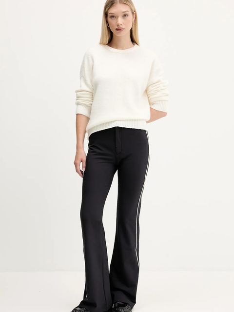 Hugo Blue spodnie damskie kolor czarny szerokie high waist 50542169