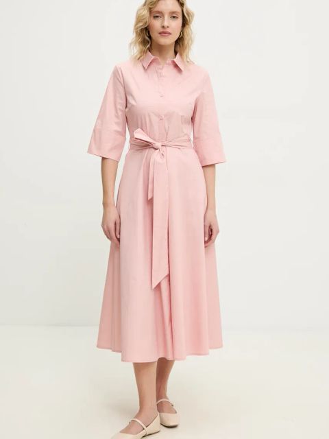 Answear.LAB sukienka bawełniana kolor różowy midi rozkloszowana