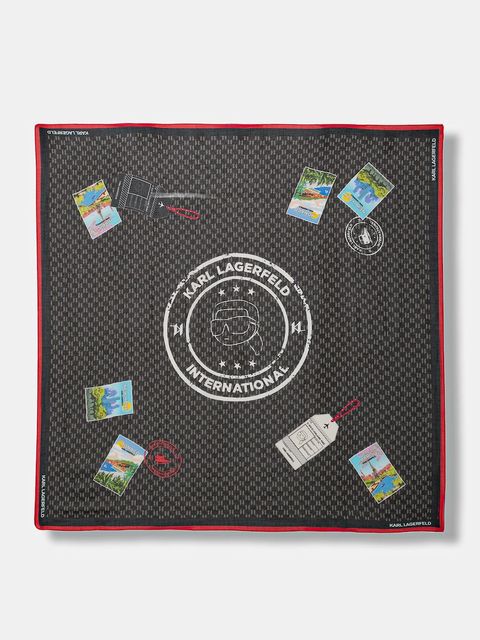 Karl Lagerfeld chusta z domieszką jedwabiu IKON MONOGRAM damska kolor czarny wzorzysta B1W33032 - zdjęcie produktu nr 1