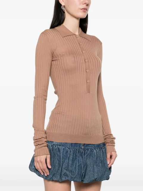 The Attico chunky-ribbed polo top - Brown