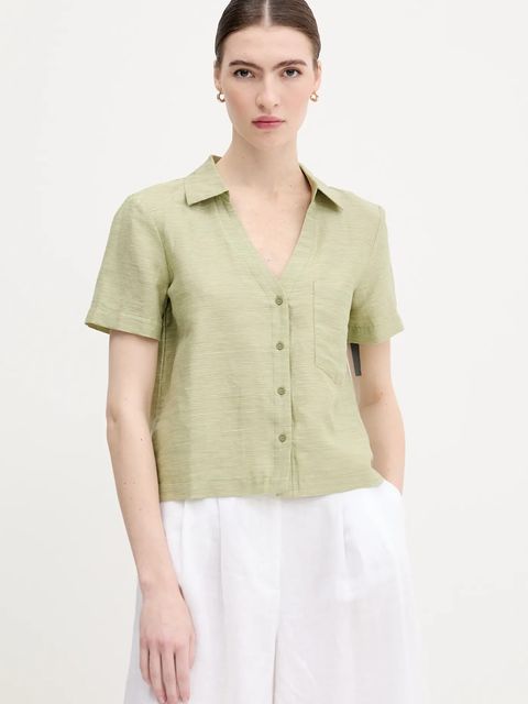 United Colors of Benetton koszula z domieszką lnu damska kolor zielony regular z kołnierzykiem klasycznym 5YPVDQ0BX - zdjęcie produktu nr 1