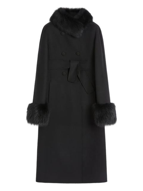 Valentino Garavani faux fur-trimmed double-breasted coat - Black - zdjęcie produktu nr 1
