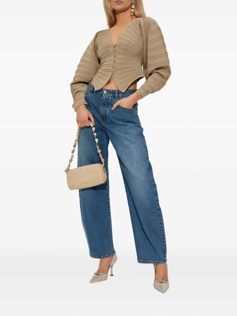 Cult Gaia pleated balloon-sleeve knit cardigan - Neutrals - zdjęcie produktu nr 2