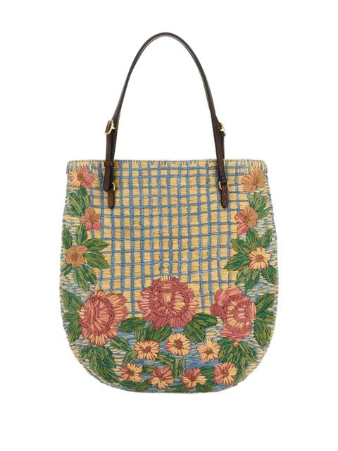 Valentino Garavani embroidered-raffia V-logo shoulder bag - Neutrals - zdjęcie produktu nr 2