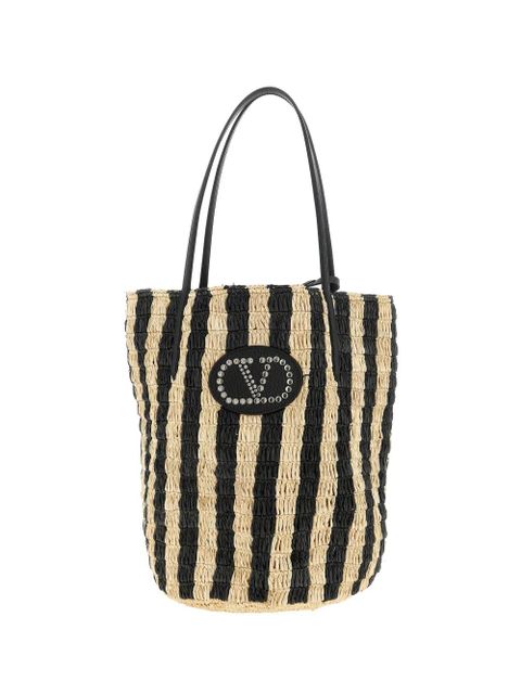 Valentino Garavani striped raffia shopping bag - Black - zdjęcie produktu nr 1