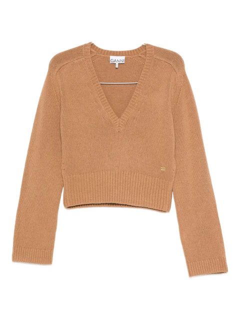 GANNI V-neck wool sweater - Brown