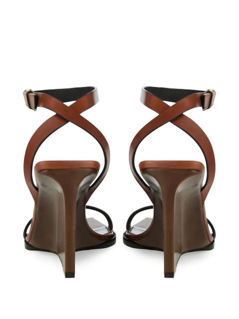 Saint Laurent 90mm May leather ankle-strap wedge sandals - Brown