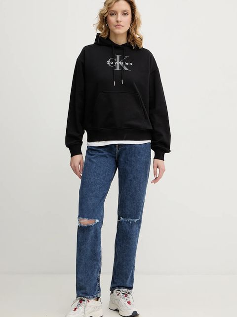 Calvin Klein Jeans bluza damska kolor czarny z kapturem gładka LV047E221G - zdjęcie produktu nr 2