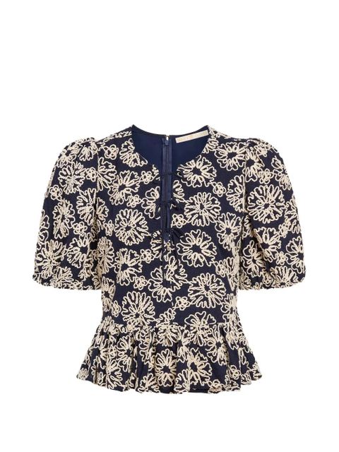 Marie Oliver Estella floral puff-sleeve blouse - Blue - zdjęcie produktu nr 1
