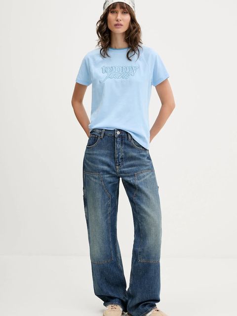 Tommy Jeans t-shirt bawełniany damski kolor niebieski DW0DW21388 - zdjęcie produktu nr 2