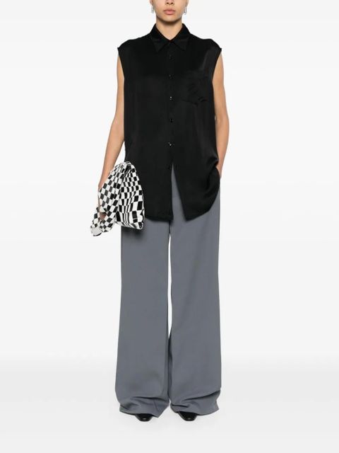 MM6 Maison Margiela ripped-detail satin-weave shirt - Black