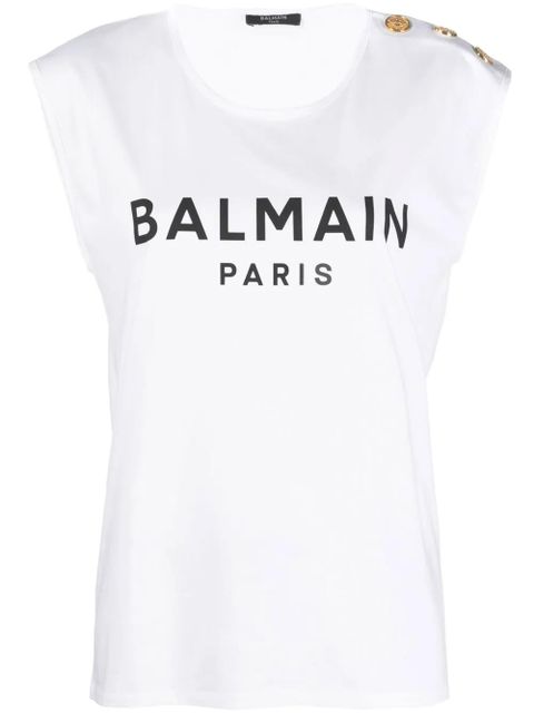 Balmain button-detail logo-print tank top - White - zdjęcie produktu nr 1