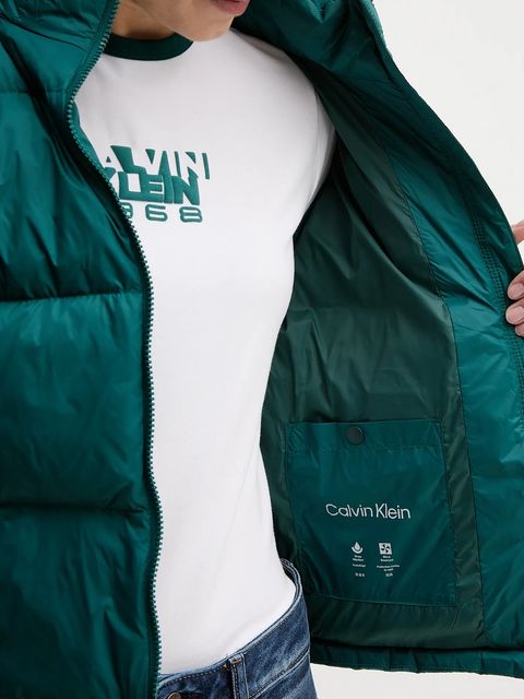 Calvin Klein Jeans kurtka puchowa kolor turkusowy zimowa oversize LV047D501G