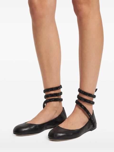 René Caovilla Cleo crystal-embellished ballerina shoes - Black