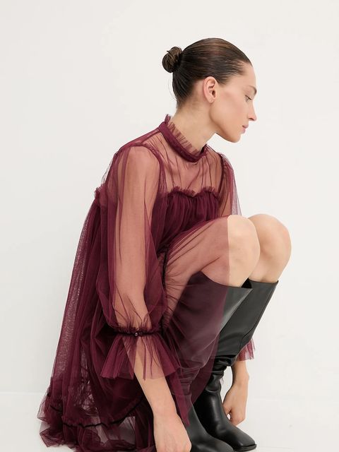 Answear.LAB sukienka kolor bordowy mini rozkloszowana - zdjęcie produktu nr 1