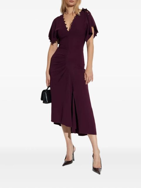Victoria Beckham ruffled-sleeve asymmetric midi dress - Red - zdjęcie produktu nr 2