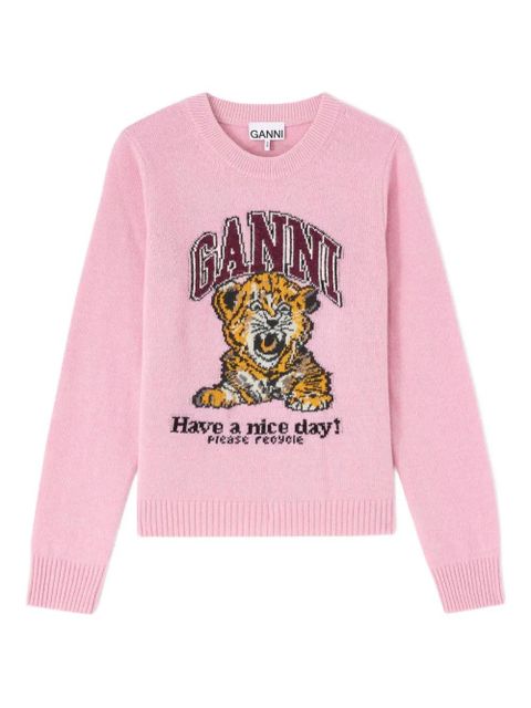 GANNI graphic crewneck knitwear - Pink - zdjęcie produktu nr 1