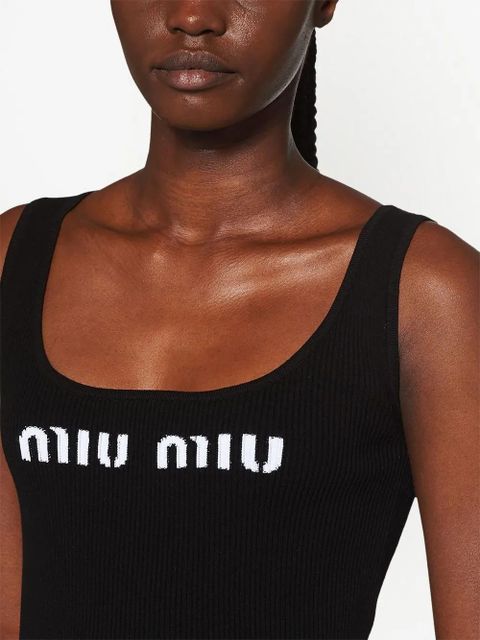 Miu Miu logo-knit ribbed tank top - Black