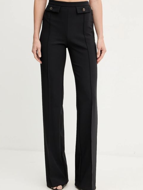 Elisabetta Franchi spodnie damskie kolor czarny proste high waist PA12156E2 - zdjęcie produktu nr 1