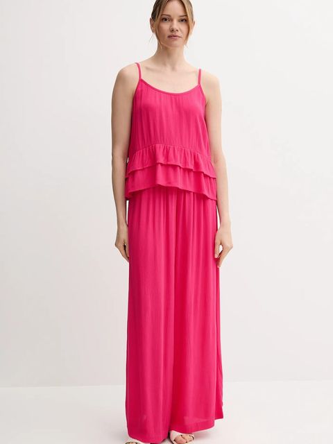 United Colors of Benetton spodnie damskie kolor różowy szerokie high waist 4VW95F00C