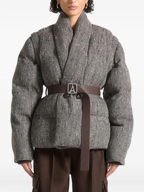 Manière De Voir Inez herringbone belted puffer jacket - Grey - zdjęcie produktu nr 1