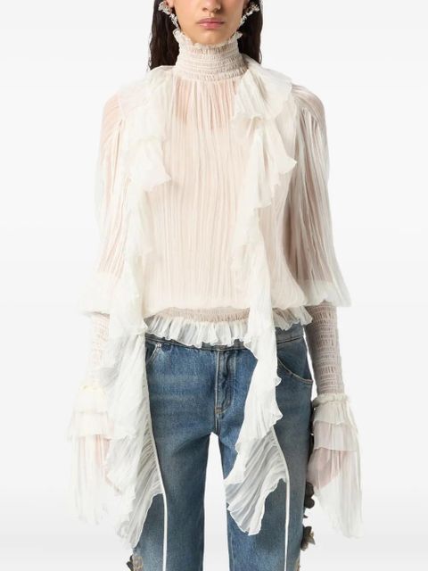 Blumarine pleated ruffle top - White