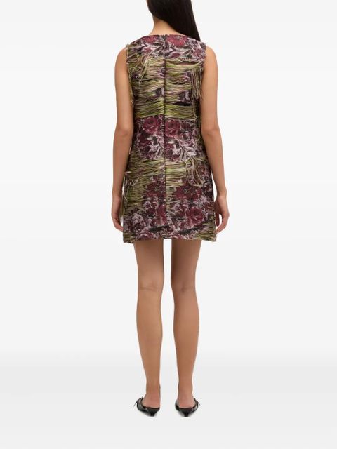 GANNI tapestry fringed mini dress - Green