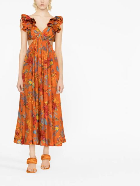 ZIMMERMANN Ginger floral-print silk midi dress - Orange - zdjęcie produktu nr 2