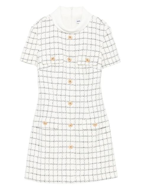 Self-Portrait checked button-detailed mini dress - White - zdjęcie produktu nr 1