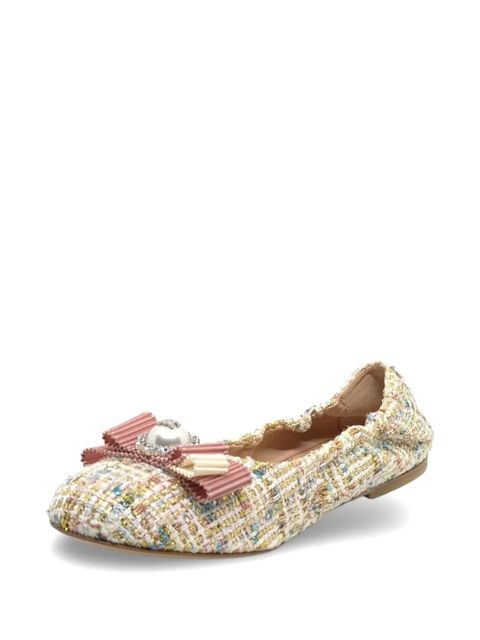 Casadei bow-detail tweed ballet flats - Neutrals