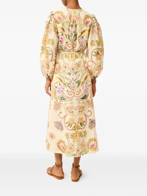 Marie Oliver Everette puff-sleeve floral dress - Neutrals