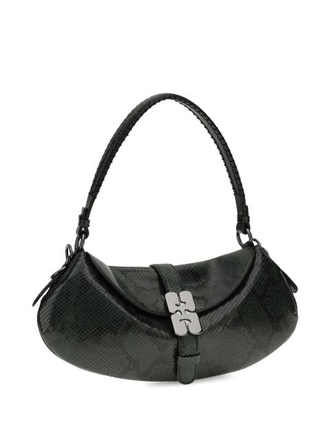 GANNI B-Kat snake-effect buckle shoulder bag - Green