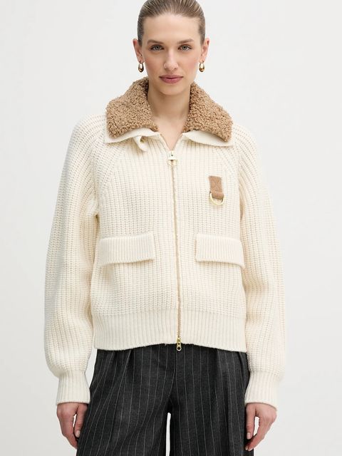 Barbour kardigan z dodatkiem wełny Marla kolor beżowy ciepły LKN1738 - zdjęcie produktu nr 1