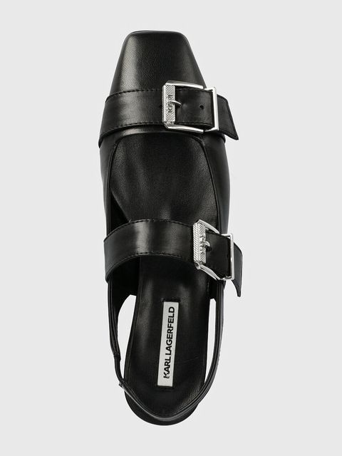 Karl Lagerfeld baleriny skórzane KONNIE kolor czarny z odkrytą piętą KL40186