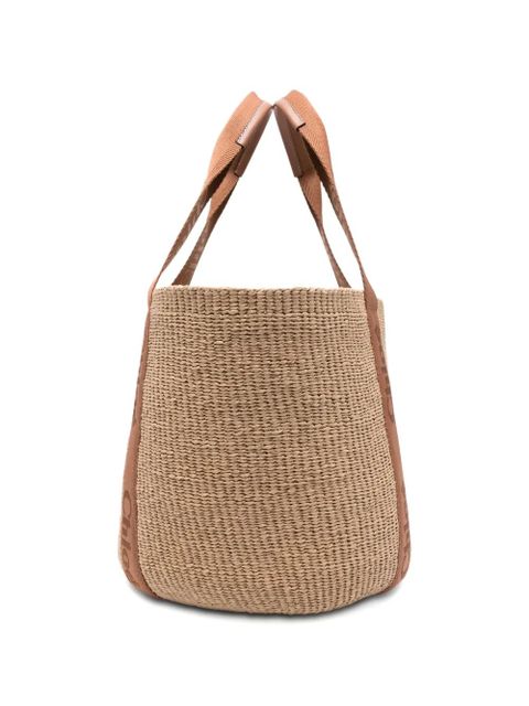 Chloé Large Woody raffia logo tote bag - Neutrals