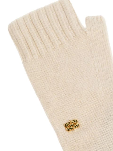 GANNI ribbed logo-detail gloves - Neutrals