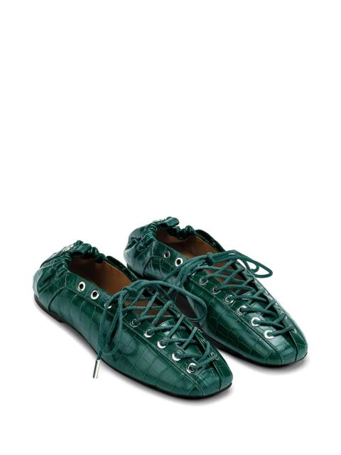 GANNI lace-up ballet flats - Green