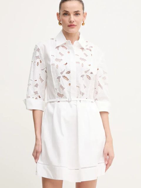 BOSS sukienka kolor biały mini rozkloszowana 50535196