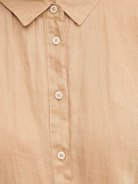 United Colors of Benetton koszula lniana kolor beżowy regular z kołnierzykiem klasycznym