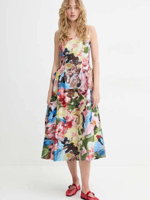 Stine Goya sukienka bawełniana kolor multicolor midi rozkloszowana SG-SS25-D092-2340P