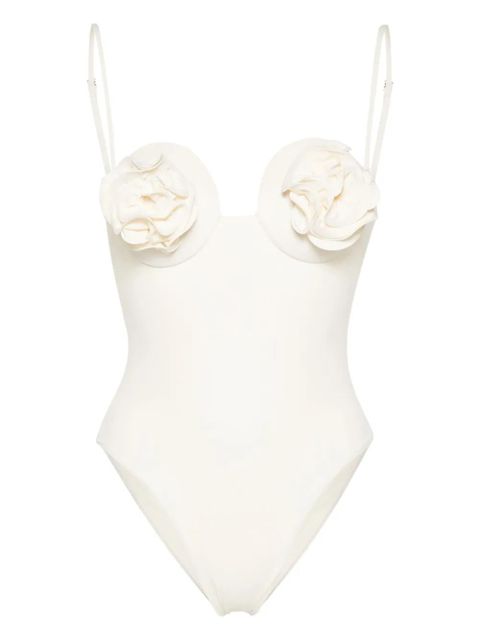 Magda Butrym rose-appliqué swimsuit - Neutrals