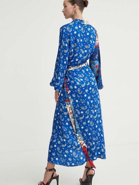 Never Fully Dressed sukienka kolor niebieski midi rozkloszowana