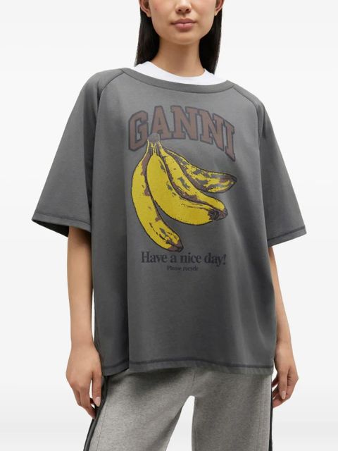 GANNI drawstring graphic T-shirt - Green