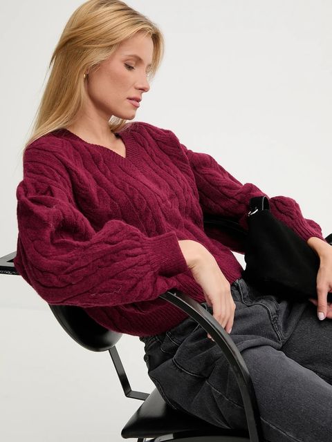 Answear.LAB sweter z wełną damski kolor bordowy ciepły