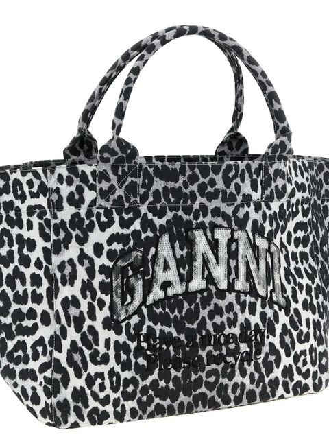 GANNI leopard sequin medium tote - White