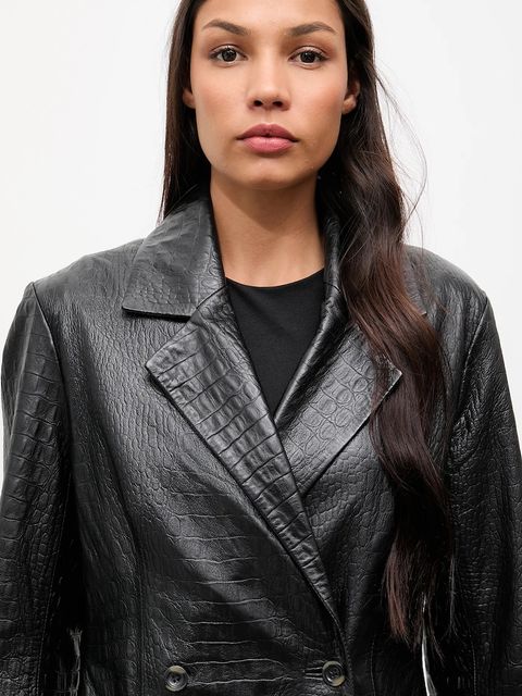 Answear.LAB płaszcz skórzany kolor czarny