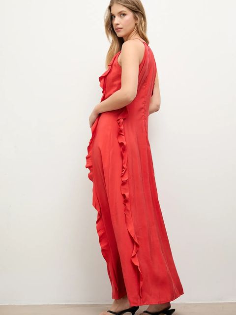 Answear.LAB sukienka kolor czerwony maxi prosta - zdjęcie produktu nr 2