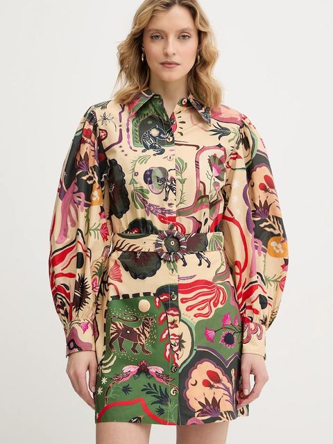 Farm Rio sukienka bawełniana kolor beżowy mini prosta 350089 - zdjęcie produktu nr 1