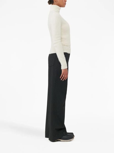 GANNI pinstripe-pattern wide-leg trousers - Black