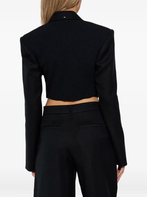 Sportmax cropped knitted-sleeve blazer - Black